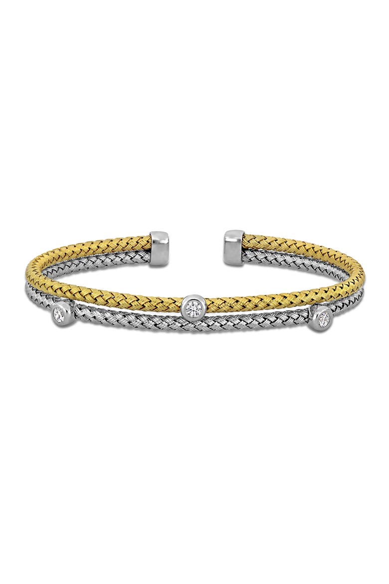 Cubic Zirconia Double Row Station Bangle Bracelet, Main, color, Two-Tone Sterling Silver