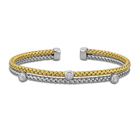 Cubic Zirconia Double Row Station Bangle Bracelet