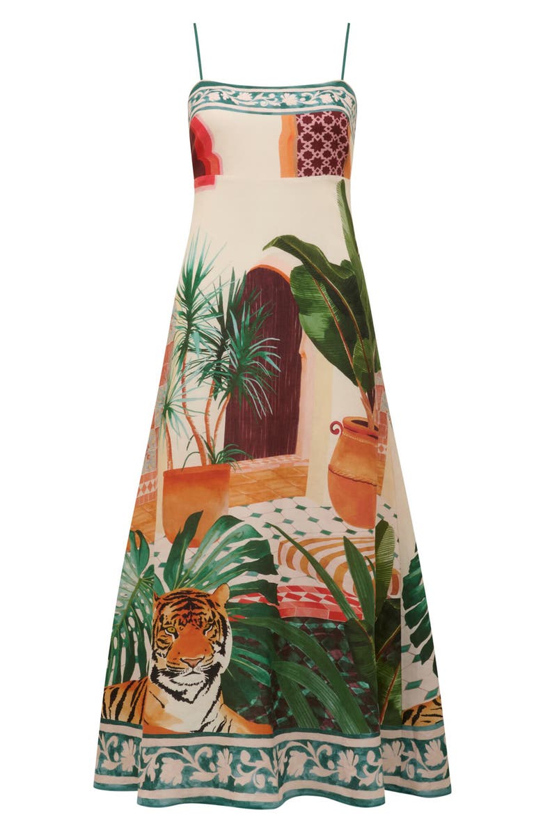 Ever New Bianca Print Linen Blend Midi Dress, Alternate, color, Casablanca Holiday