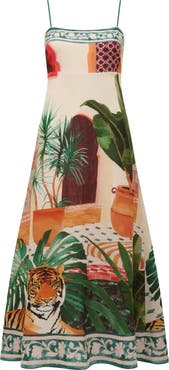 Ever New Bianca Print Linen Blend Midi Dress