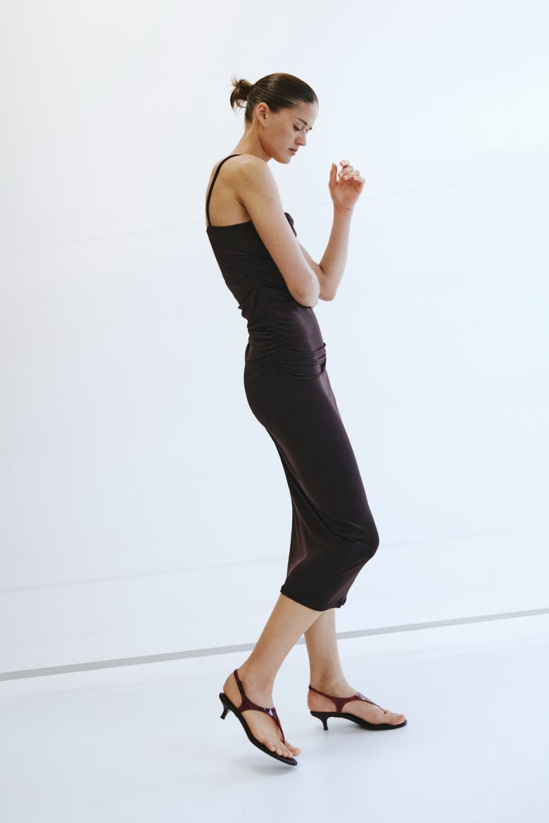 Gathered Strappy Dress, Alternate, color, Dark brown