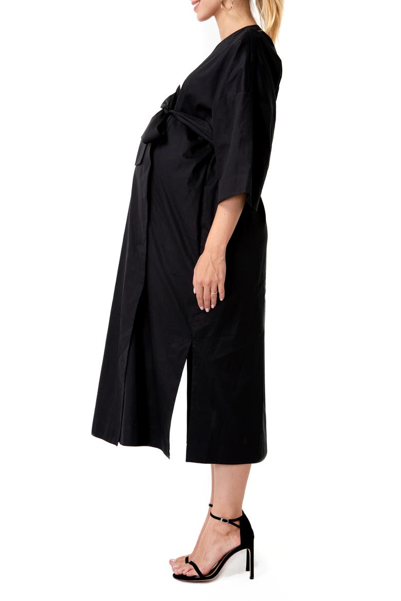 Amaterasu Tie Belt Maternity/Nursing Wrap Midi Dress, Alternate, color, BLACK