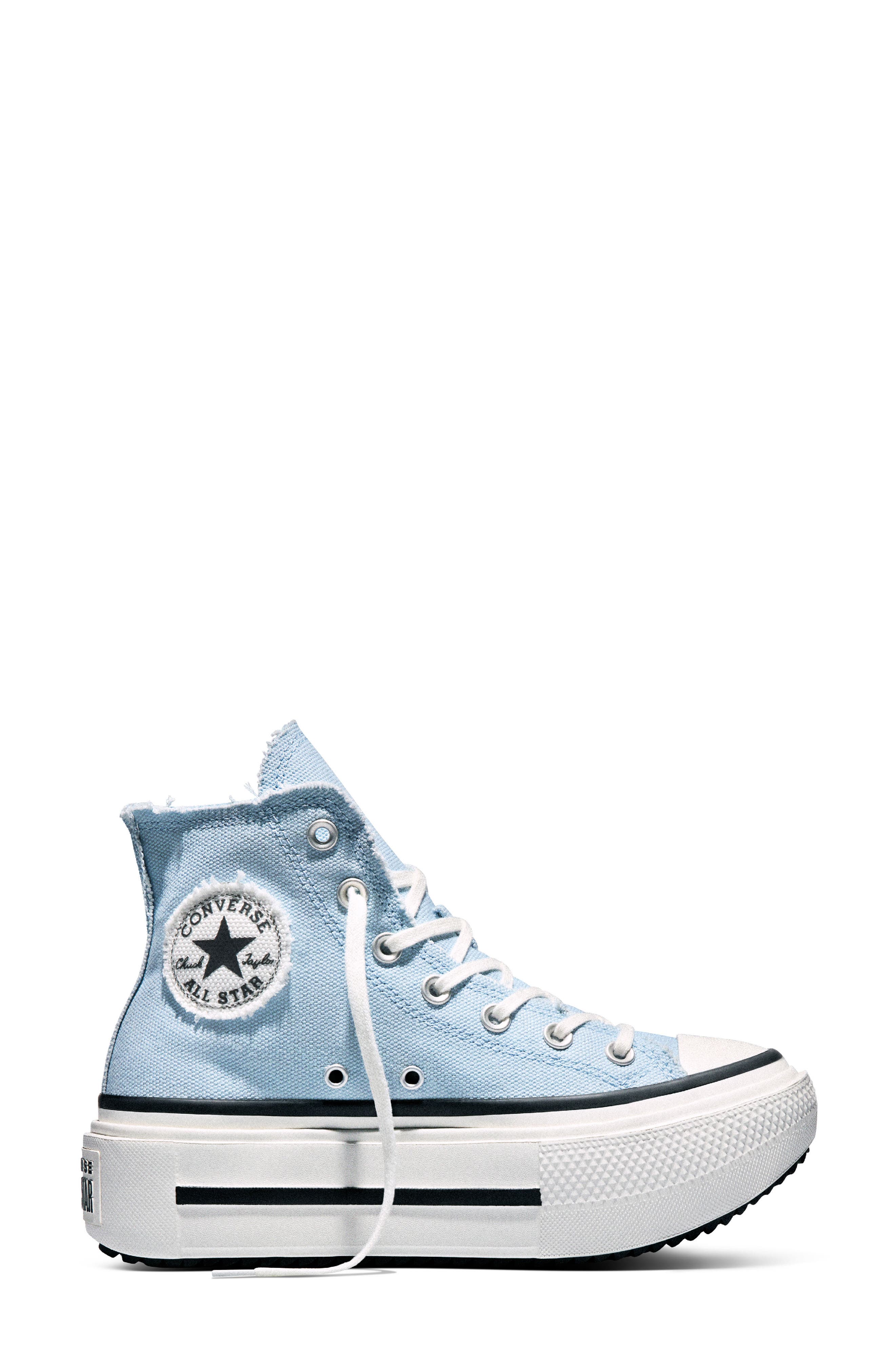 Chuck Taylor All Star Lift Double Stack Platform Distressed High-Top Sneaker, Alternate, color, CLEAR SKIES