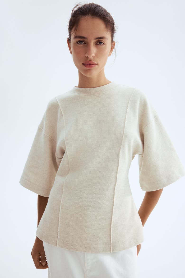 Loose-fit Fine-knit Top, Alternate, color, Light beige melange