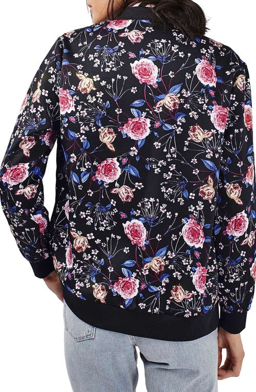 Topshop Floral Print Bomber Jacket In Black Multi