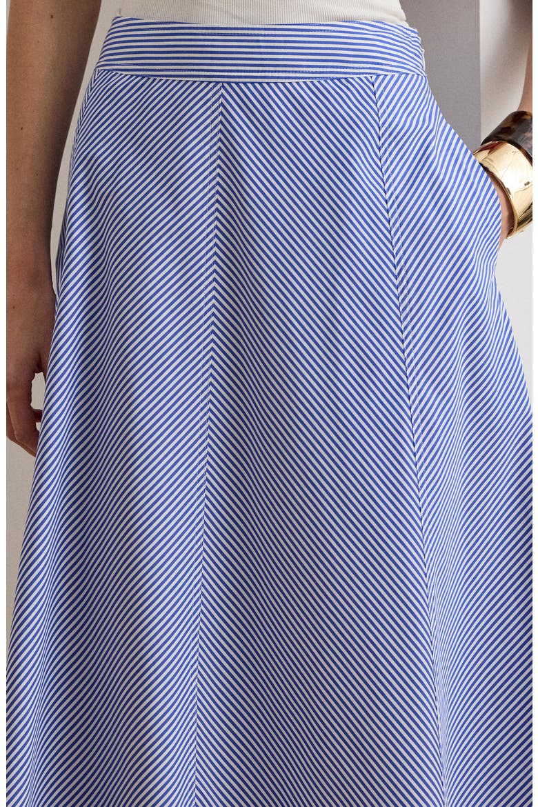 Striped Paneled Cotton Broadcloth Skirt, Alternate, color, BLUE/ WHITE