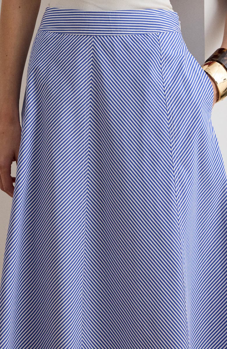 Lauren Ralph Lauren Striped Paneled Cotton Broadcloth Skirt, Alternate, color, Blue/ White