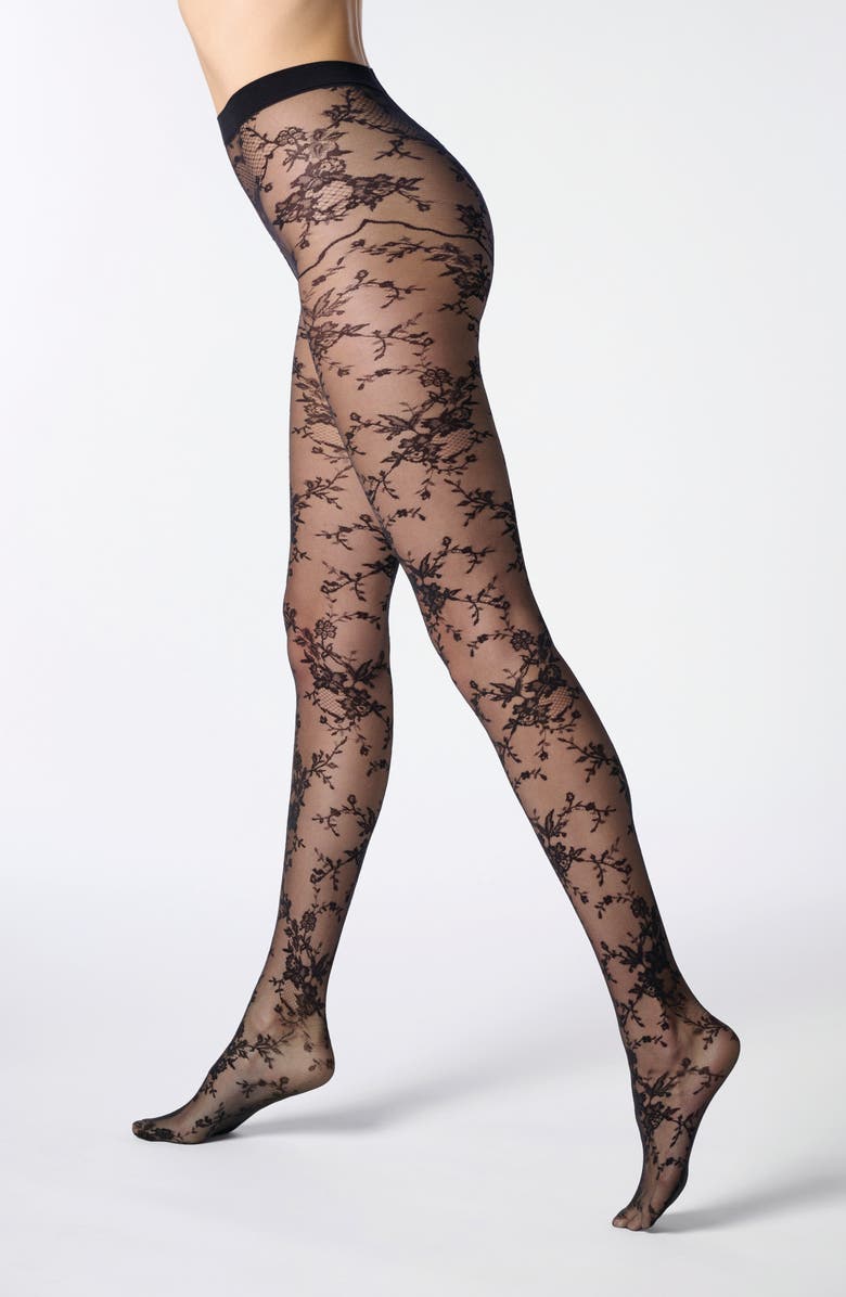 Oroblu Seductive Lace Tights, Main, color, Black