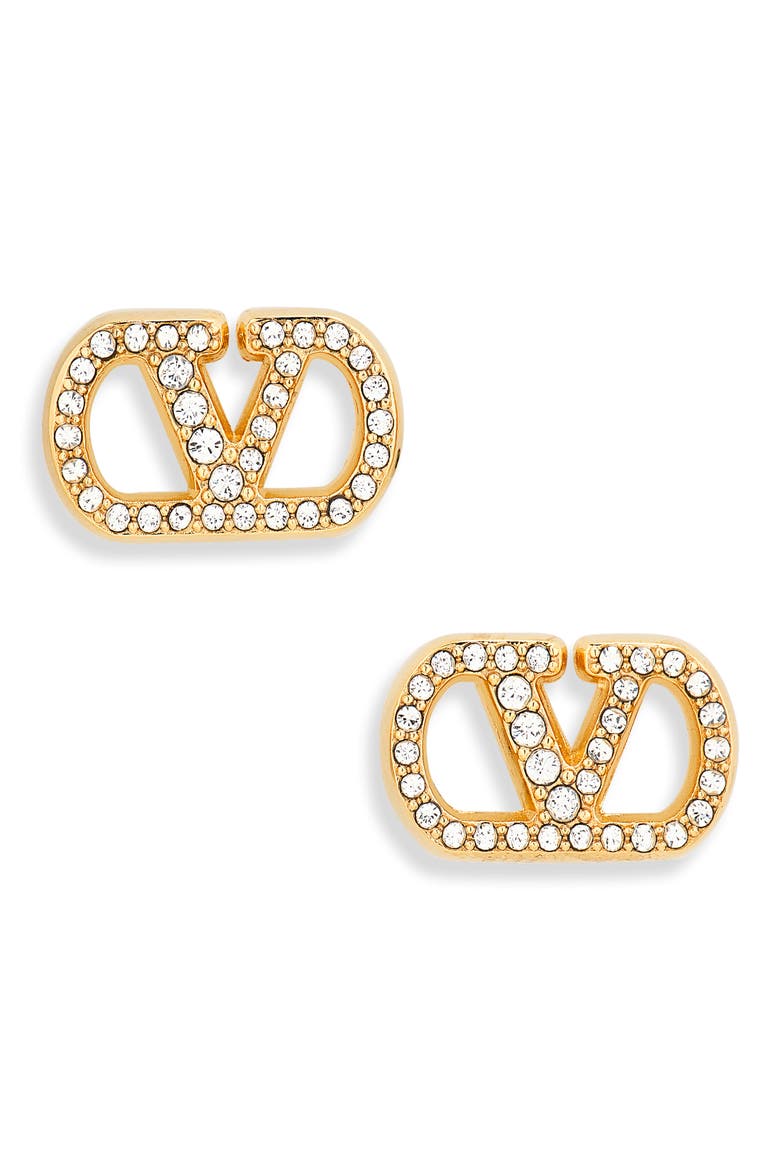 Vlogo Signature Swarovski Crystal Stud Earrings, Main, color, GOLD