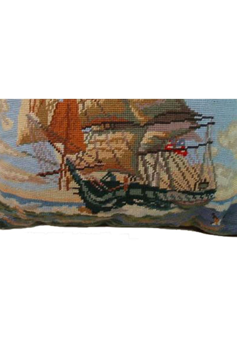 USS Constitution Ship Vintage Needlepoint Accent Pillow 16" x 16", Alternate, color, Blue