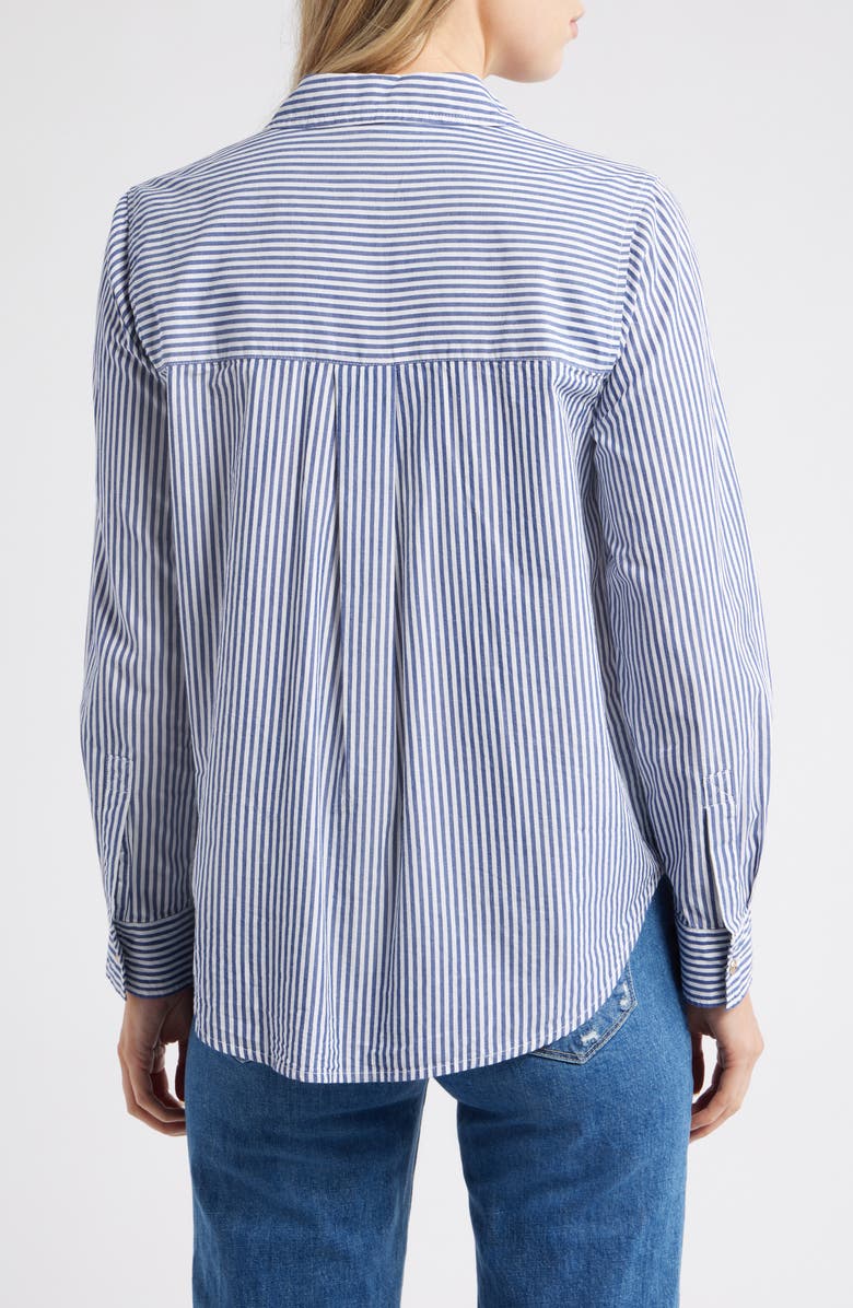 beachlunchlounge Bentley Stripe Long Sleeve Cotton Button-Up Shirt, Alternate, color, Santorini