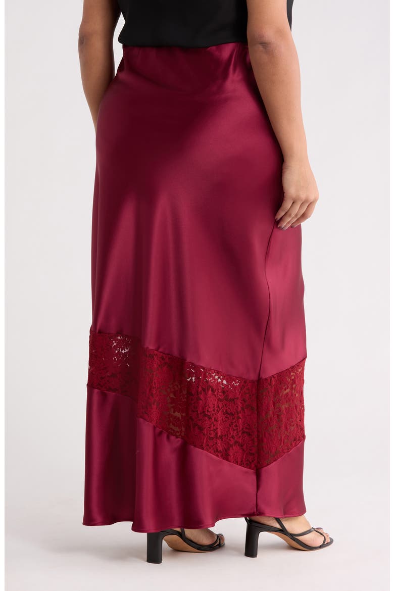 Lace Trim Satin Maxi Skirt, Alternate, color, RED