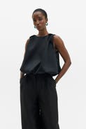 Malina Valentina Knotted Shoulder Satin Top