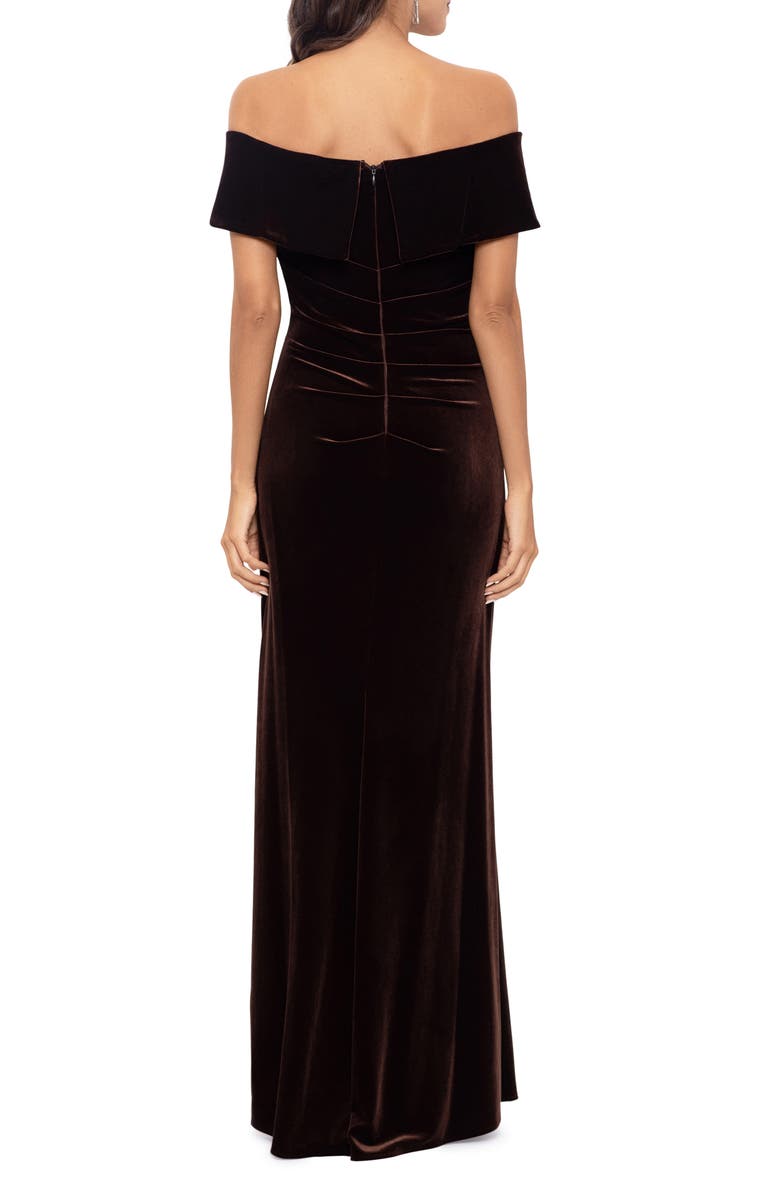 Xscape Evenings Off the Shoulder Velvet Gown, Alternate, color, 