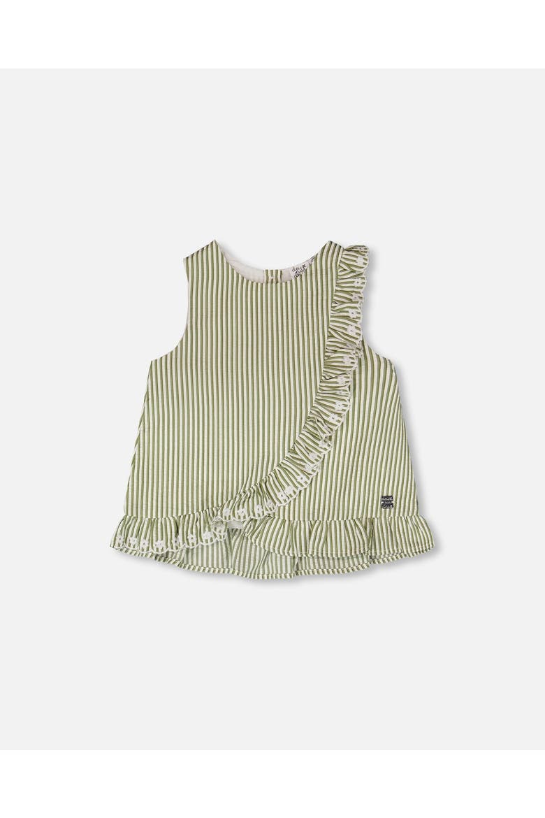 Sleeveless Embroidered Ruffle Stripes Top, Main, color, Green & Off White Stripes