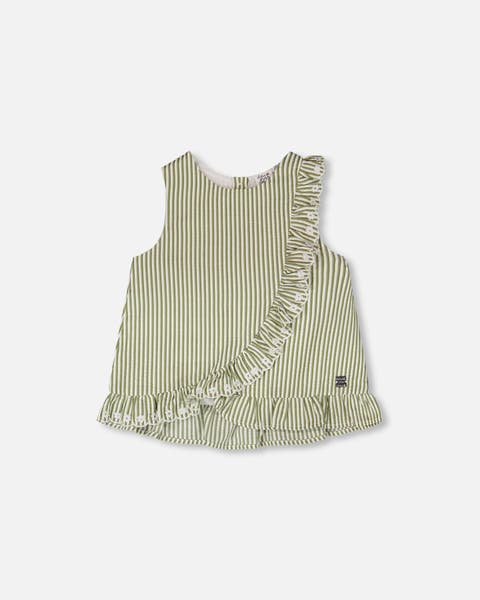 Sleeveless Embroidered Ruffle Stripes Top (Toddler, Little Kid & Big Kid)