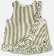 Deux par Deux Sleeveless Embroidered Ruffle Stripes Top