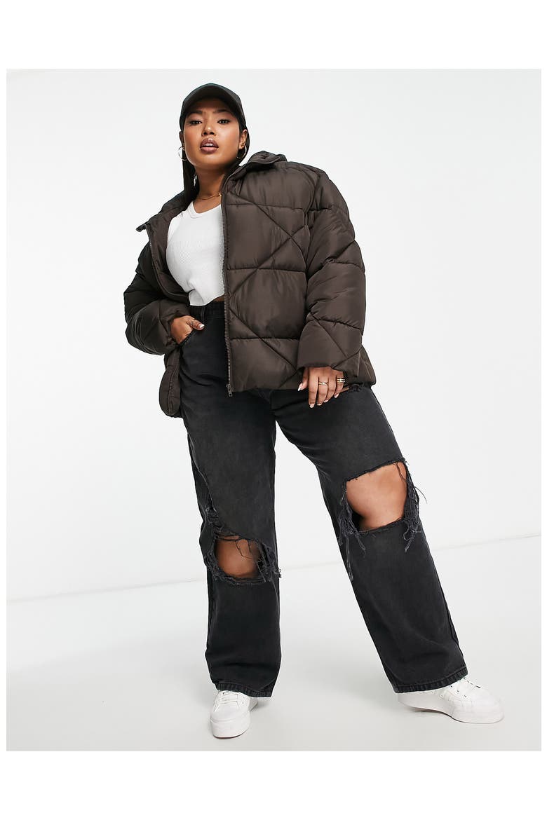 Curve Oversize Quilted Puffer Jacket, Alternate, color, BROWN