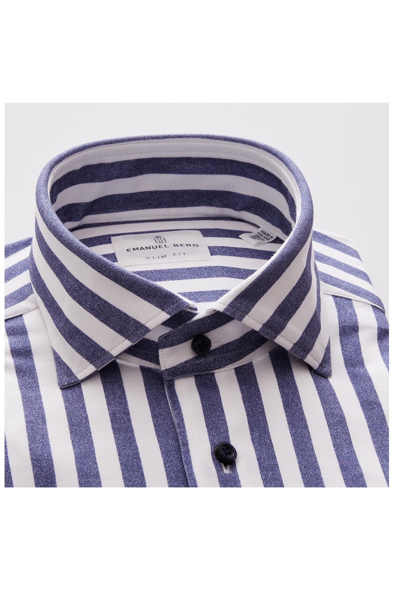 4Flex Modern Fit Stripe Knit Button-Up Shirt, Alternate, color, NAVY