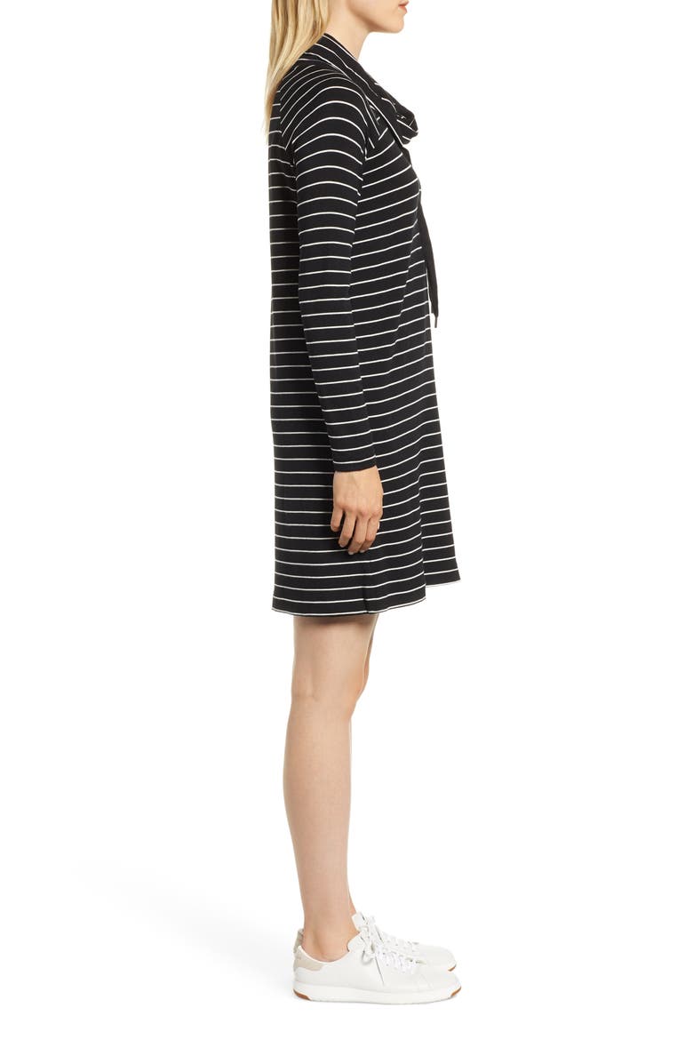 Signaturesoft Drawstring Cowl Dress, Alternate, color, BLACK/ WHITE STRIPE