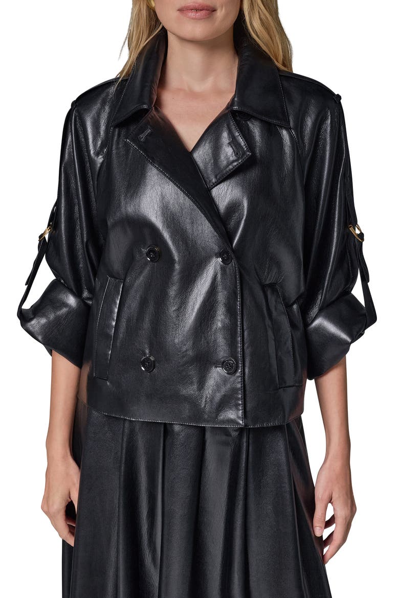 Roll Sleeve Faux Leather Jacket, Alternate, color, BLACK