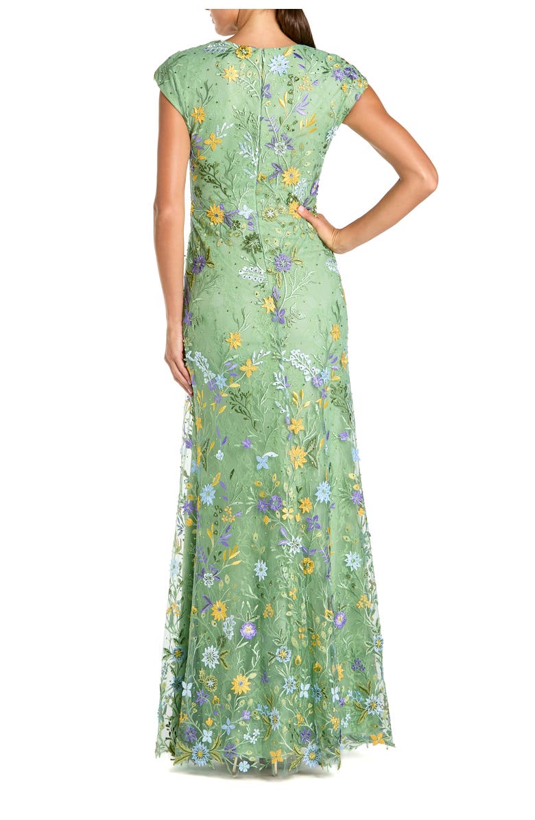 Mac Duggal Faux Wrap Embroidered Cap Sleeve Gown, Alternate, color, Sage