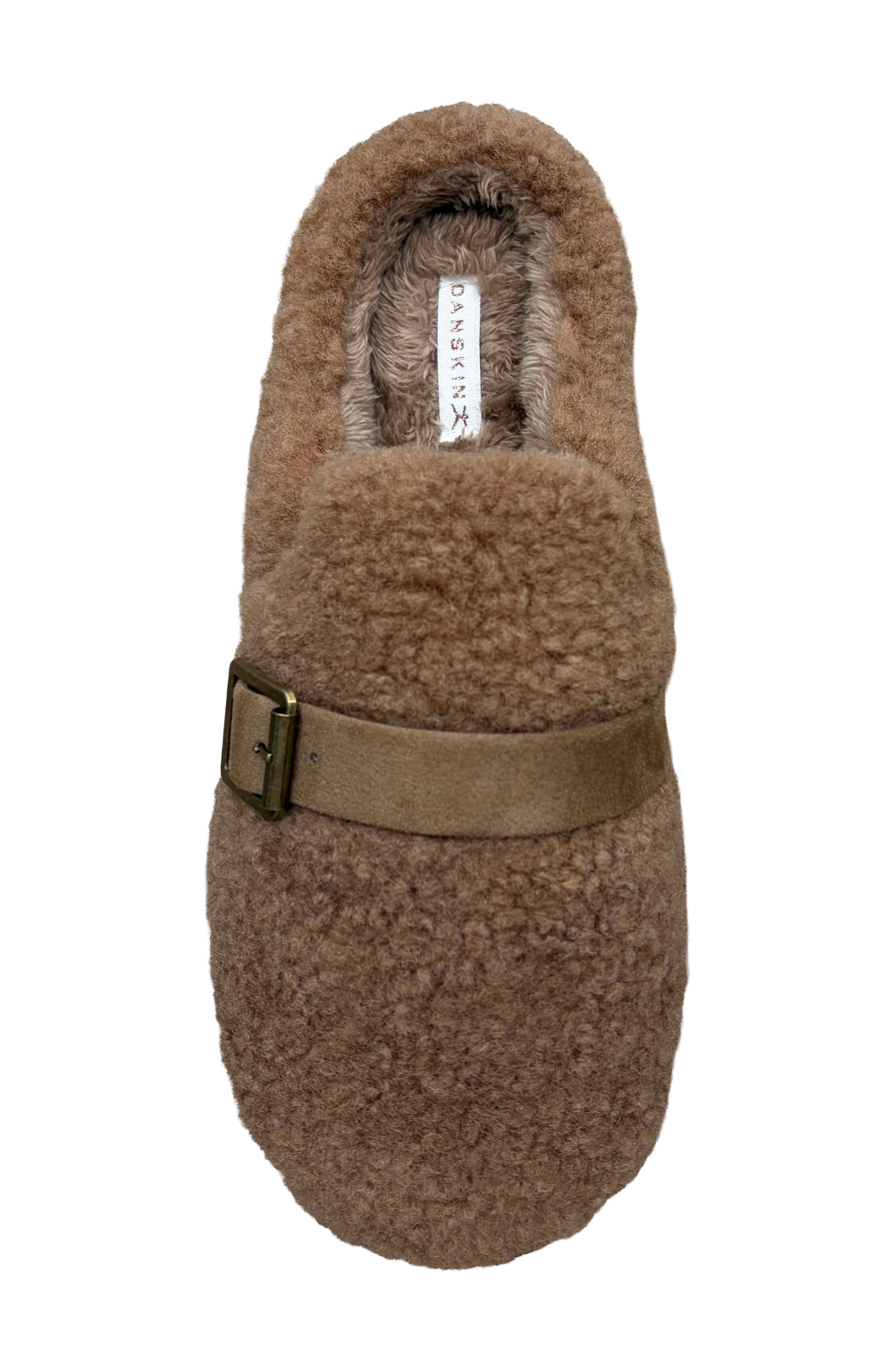 Sherpa Microsuede Belt Scuff Slipper, Alternate, color, LATTE