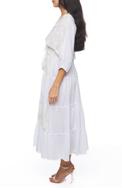 Ranee's Ranees Lace Long Sleeve Cotton Cover-up Dress In White