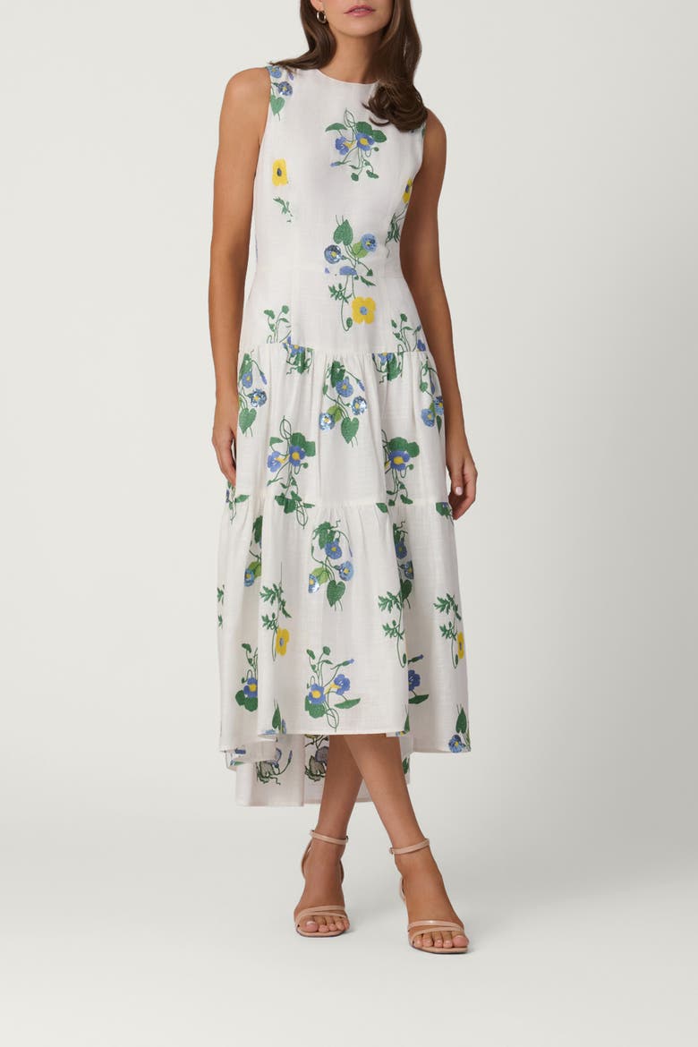 Embroidered Linen Cambridge Dress, Main, color, Optic Multi