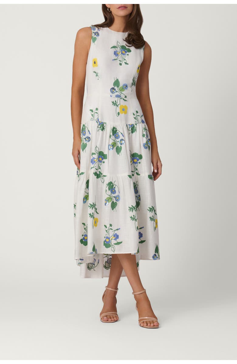 Shoshanna Embroidered Linen Cambridge Dress, Main, color, Optic Multi