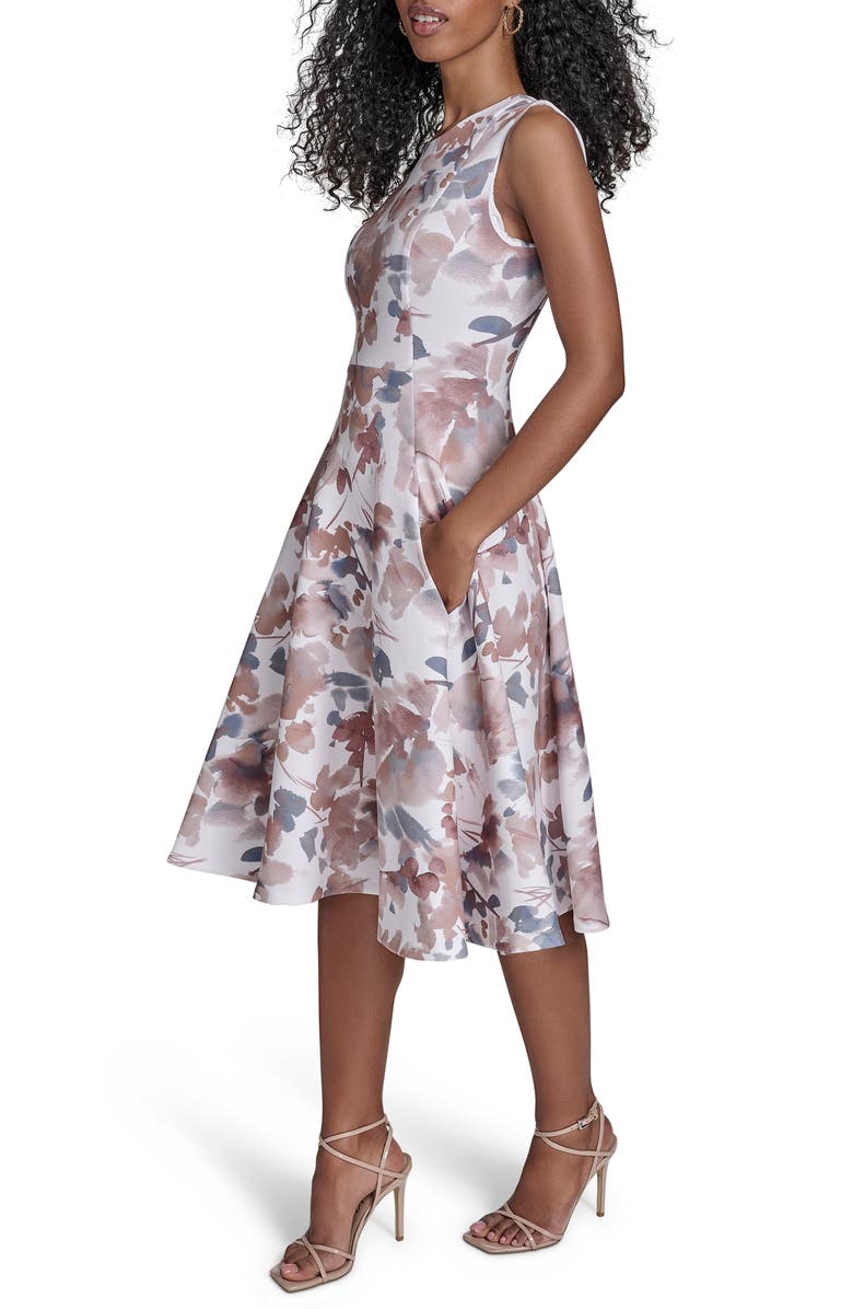 Calvin Klein Floral Sleeveless Fit & Flare Midi Dress, Alternate, color, Luggage Multi