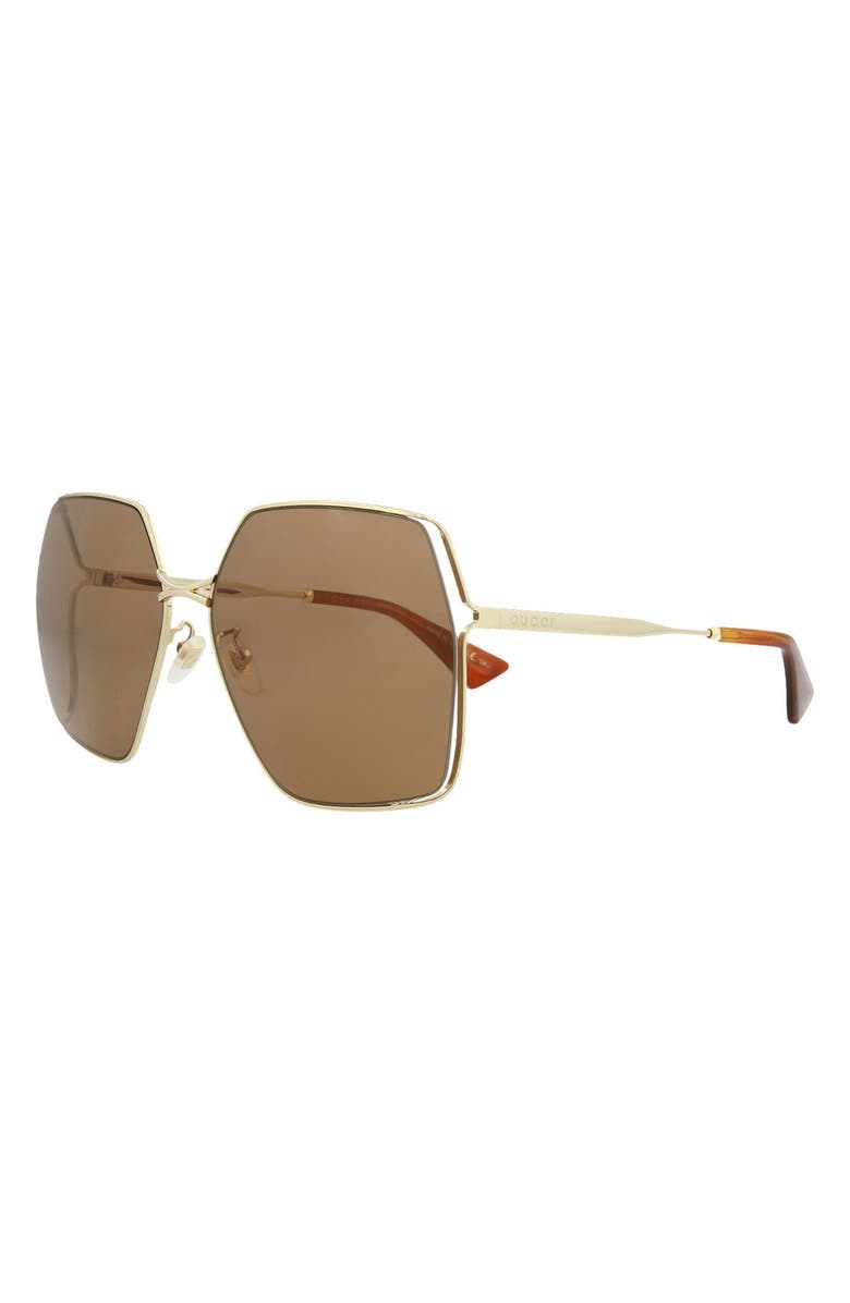 Gucci 65mm Square Sunglasses, Alternate, color, Gold Gold Brown