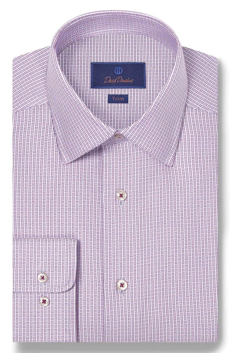 David Donahue Trim Fit Micro Dobby Cotton Dress Shirt, Main, color, Berry/ Sky