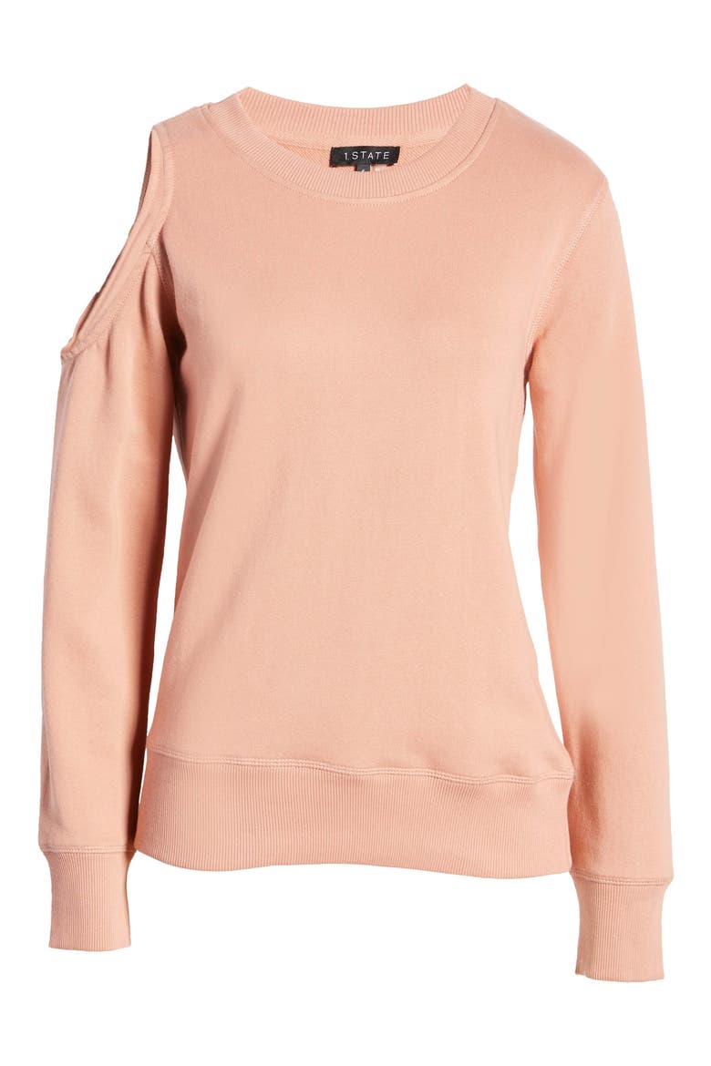 Shoulder Cutout Crewneck Cotton Top, Alternate, color, CLAY ROSE