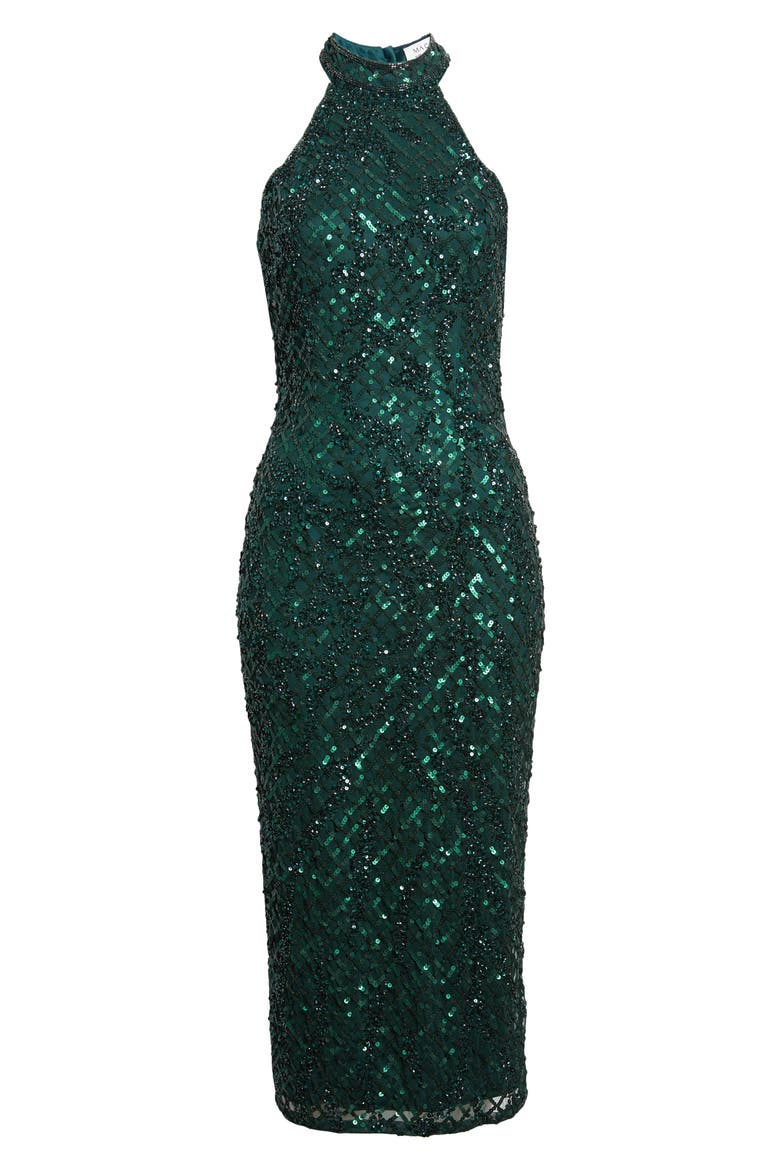 Embellished Halter Neck Midi Dress, Alternate, color, BOTTLE GREEN