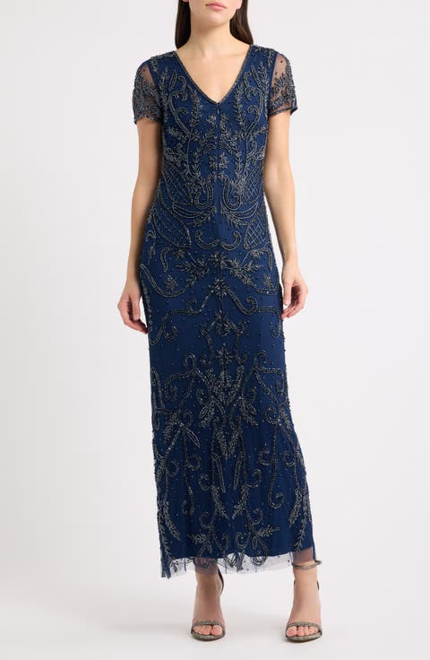 Beaded Mesh Gown