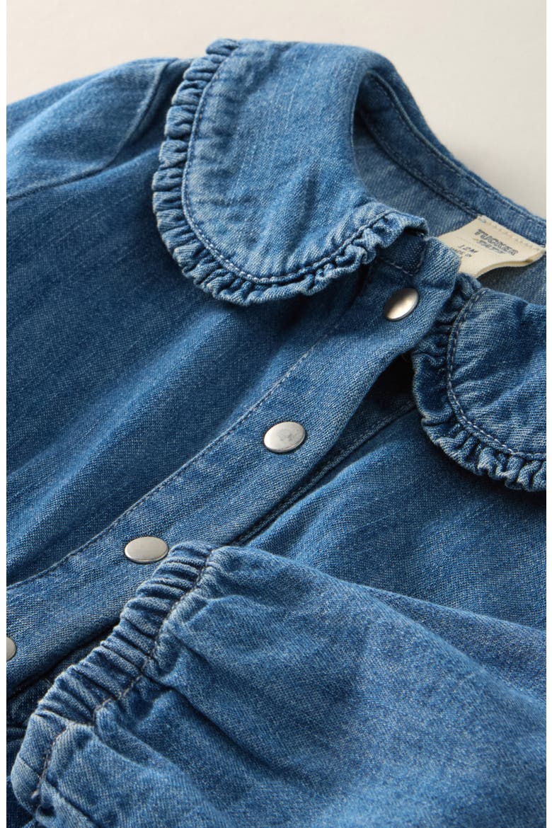 Kids' Ruffle Collar Denim Romper, Alternate, color, MID GEM WASH