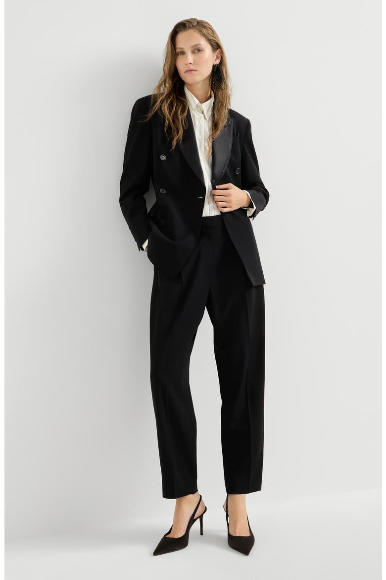 Viscose and virgin wool tuxedo trousers, Alternate, color, Black