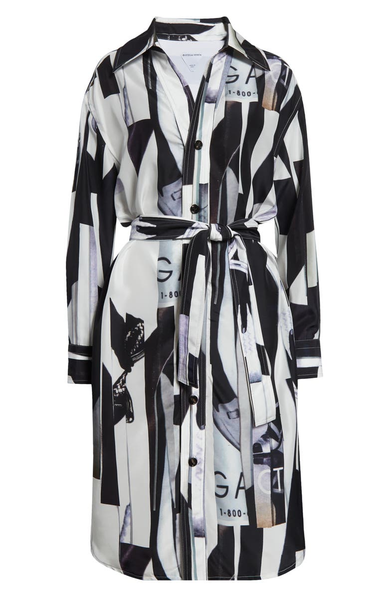 Bottega Veneta Print Long Sleeve Silk Shirtdress, Alternate, color, 9060 Chalk/ Black