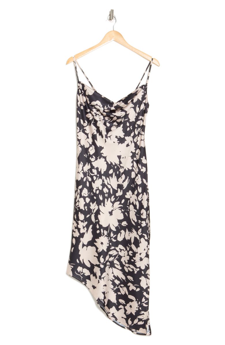 AREA STARS Night Bouquet Asymmetric Satin Slipdress, Alternate, color, Black