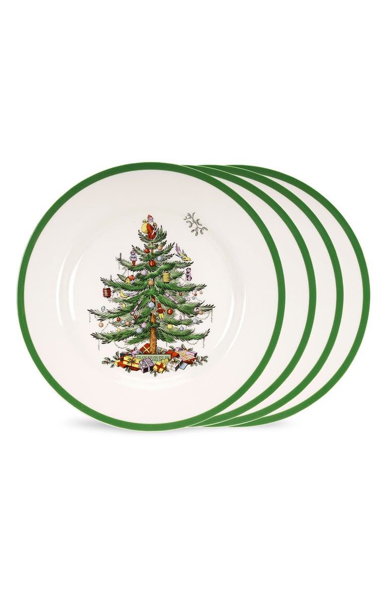 Spode Christmas Tree Set of 4 Salad Plates, Main, color,