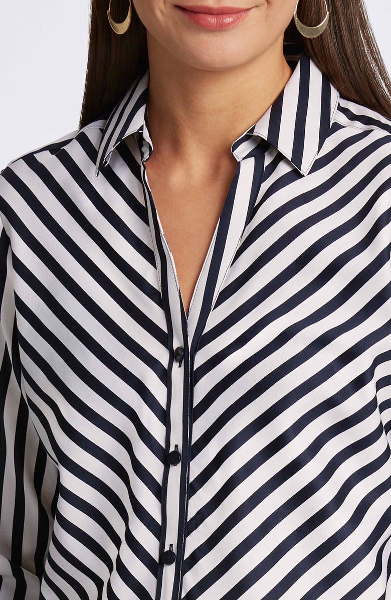 Foxcroft Mary Stripe Long Sleeve Cotton Sateen Button-Up Shirt, Alternate, color, Silver Birch Stripe/Black