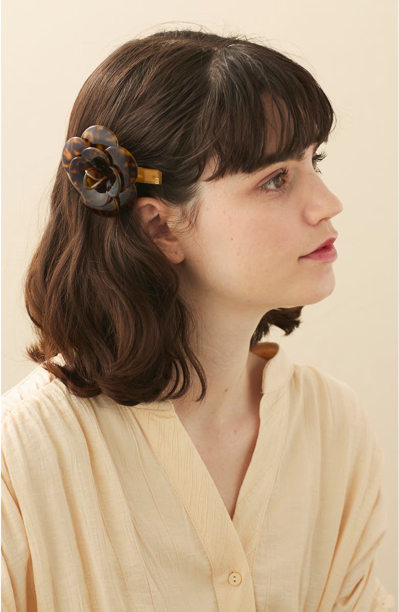 Alexandre de Paris Tortoiseshell Acetate Camelia Flower Barrette, Alternate, color, Tortoiseshell