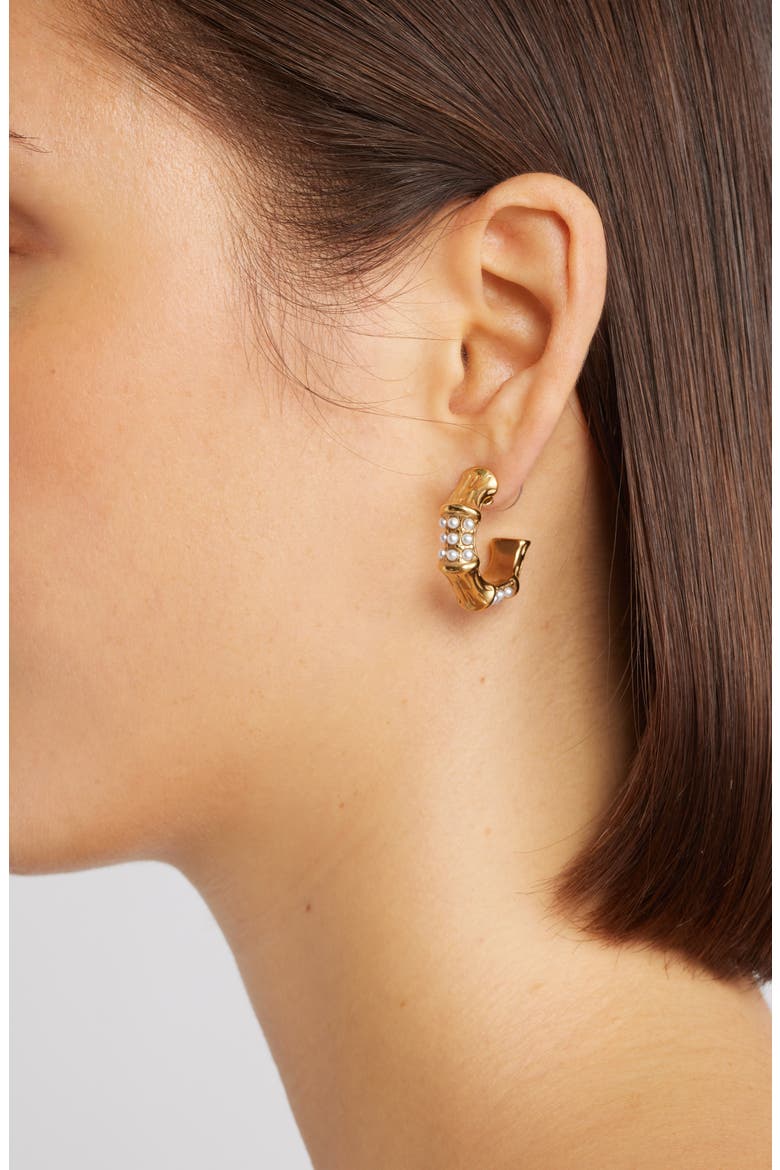 Freshwater Pearl Hoop Earrings, Alternate, color, GOLD