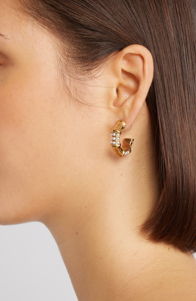 Kenneth Jay Lane Freshwater Pearl Hoop Earrings, Alternate, color, Gold