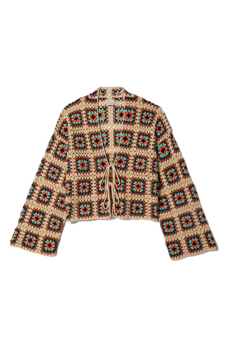 Brixton Patchwork Crochet Cardigan, Alternate, color, Beige Multi Color