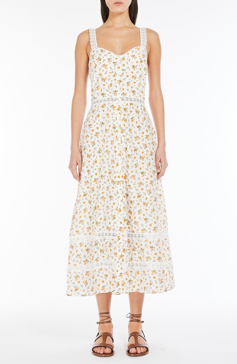 Weekend Max Mara Floral Lace Detail Silk Dress, Main, color, White