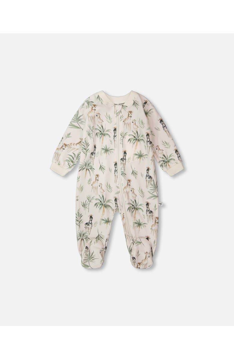 Deux par Deux Organic Cotton Jersey Animal Footed One-Piece Pyjama, Main, color, Beige Zebra Print