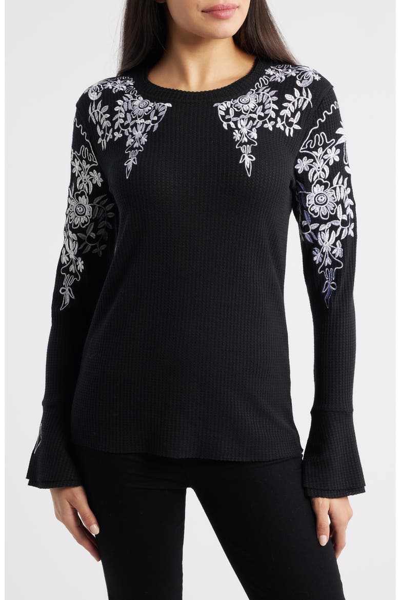 Bryn Embroidered Thermal Top, Main, color, BLACK