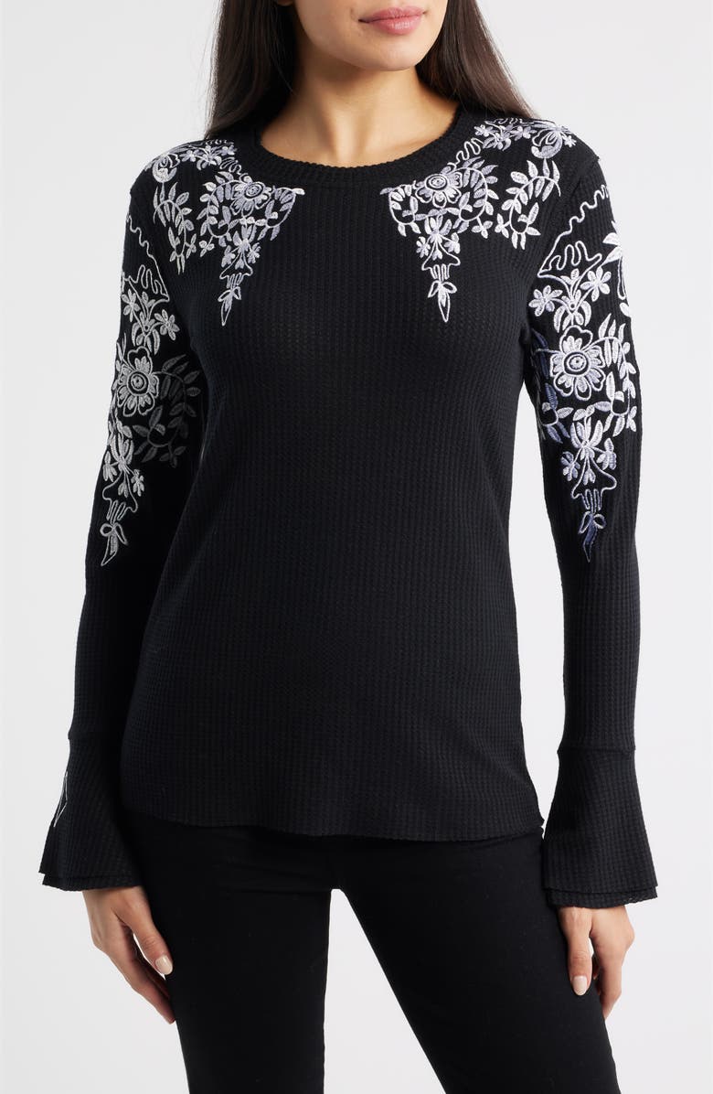 NIKKI LUND Bryn Embroidered Thermal Top, Main, color, Black